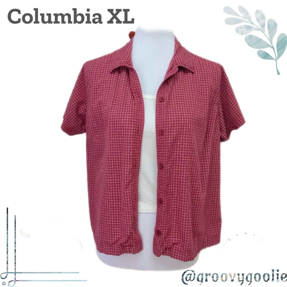 Columbia Red Short-Sleeve Button-Up Top XL